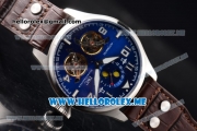 IWC Big Pilot Double Tourbillon Asia ST28 Automatic Steel Case with Blue Dial and Brown Leather Strap Stick/Arabic Numeral Markers