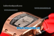 Richard Mille RM007 Miyota 6T51 Automatic Rose Gold Case with Diamonds Dial and Red Rubber Strap