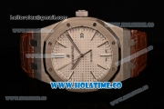 Audemars Piguet Royal Oak 41 MM Clone AP Calibre 3120 Automatic Steel Case with White Dial and Brown Leather Strap - Stick Markers - 1:1 Original (JF)