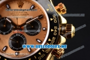 Rolex Daytona Clone Rolex 4130 Automatic Yellow Gold Case with Rose Gold Dial and Black Rubber Strap Black Subdials - 1:1 Original (BP)