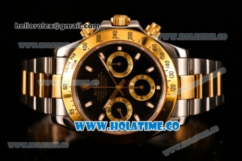 Rolex Daytona II Chrono Swiss Valjoux 7750 Automatic Two Tone Case/Bracelet with Grey Dial Yellow Gold Bezel and Black Dial(JF)