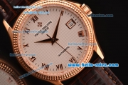 Patek Philippe Calatrava Swiss ETA 2824 Automatic Rose Gold Case with Brown Leather Strap and White Dial Roman Markers