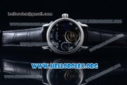 Patek Philippe Grand Complication Swiss Tourbillon Manual Winding Steel Case with Black Dial Roman Numeral Markers and Black Leather Strap