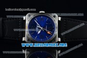 Bell&Ross BR 03-93 GMT Swiss ETA 2836 Automatic Steel Case with Blue Dial Black Leather Strap
