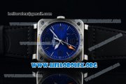 Bell&Ross BR 03-93 GMT Swiss ETA 2836 Automatic Steel Case with Blue Dial Black Leather Strap Bell&Ross BR 03-93 GMT Swiss ETA 2836 Automatic Steel Case with Blue Dial Black Leather Strap