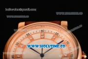 Cartier Rotonde De Miyota Quartz Rose Gold Case with Diamonds Markers White Dial and Brown Leather Strap