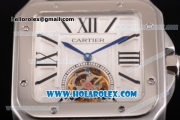 Cartier Santos Tourbillon Asia Automatic Steel Case with White Dial Black Leather Strap and Roman Numeral Markers