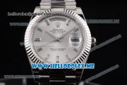 Rolex Day-Date Swiss ETA 2836 Automatic Stainless Steel Case/Bracelet with Silver Dial and Stick Markers (BP)