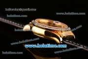 Rolex Datejust Asia Automatic Yellow Gold/Diamond Case with Black Leather Strap Diamond Bezel and Black Dial