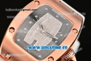 Richard Mille RM007 Miyota 6T51 Automatic Rose Gold Case with Diamonds Dial and White Rubber Strap