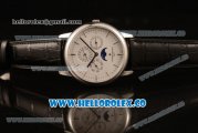 Vacheron Constantin Patrimony Perpetual Calendar Clone Original Automatic Steel Case with White Dial and Black Leather Strap - (AAAF)