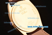 Rolex Cellini Danaos Swiss Quartz Yellow Gold Case with Brown Leather Strap White Dial Stick Markers