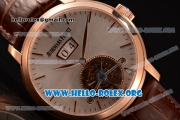 Audemars Piguet Jules Audemars Tourbillon Grande Date Swiss Tourbillon Manual Winding Rose Gold Case with White Dial and Brown Leather Strap (TF)