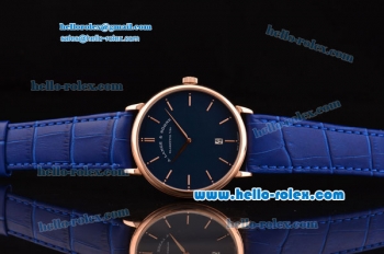 A.Lange&Sohne Richard Lange Miyota OS2035 Quartz Rose Gold Case with Blue Leather Strap and Blue Dial