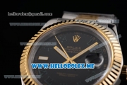 Rolex Day-Date II Asia Automatic Two Tone Case/Bracelet with Roman Numeral Markers and Black Dial