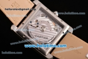 Cartier Tank MC Miyota 8245 Automatic Steel Case with Brown Leather Strap White Dial and Diamond Bezel