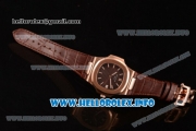 Patek Philippe Nautilus Clone PP Calibre 3120 Automatic Rose Gold Case with Brown Dial Stick Markers and Brown Leather Strap (BP)