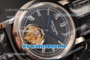 Patek Philippe Complication Tourbillon Manual Winding Steel Case with Black Dial and Black Leather Strap