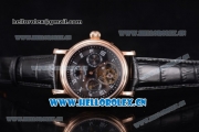 Patek Philippe Grand Complication Swiss Tourbillon Automatic Rose Gold Case with Black Dial Black Leather Strap and Roman Numeral Markers