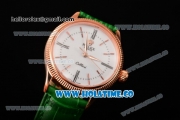 Rolex Cellini Time Asia 2813 Automatic Rose Gold Case with White Dial Green Leather Strap and Stick/Roman Numeral Markers