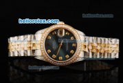Rolex Datejust Automatic Movement Black MOP Dial with Diamond Bezel and Two Tone Strap