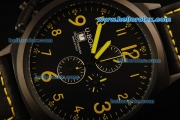 U-Boat Italo Fontana Chronograph Miyota Quartz Movement PVD Case with Black Dial and Yellow Markers-Black Leather Strap