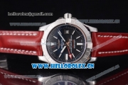 Breitling Avenger II GMT Swiss ETA 2824 Automatic Steel Case with Black Dial Stick Markers and Red Leather Strap