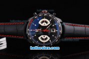 Tag Heuer Carrera Calibre 17 Swiss Valjoux 7750 Automatic Movement PVD Case with Black Dial and Black Leather Strap-Red Second Hands