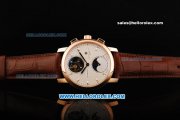 Vacheron Constantin Geneve Swiss Valjoux 7750 Tourbillon Manual Winding Movement Rose Gold Case with White Dial and Brown Leather Strap