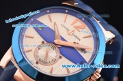 Ulysse Nardin Executive Dual Time Asia ST18 Automatic Rose Gold Case with Blue Bezel and White Dial - ETA Coating