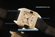 Cartier Santos 100 Swiss Valjoux 7753 Automatic Movement White Dial with Black Leather Strap