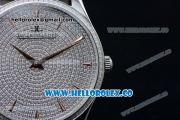 Jaeger-LECoultre Master Control Miyota 9015 Automatic Steel Case with Diamonds Dial Stick Markers and Black Leather Strap