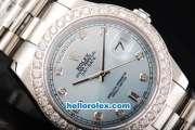 Rolex Day Date II Automatic Movement Full Steel with Diamond Bezel-Diamond Markers and Light Blue Dial