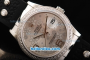 Rolex Datejust Automatic Movement Swiss Coating Case with Diamond Bezel-Grey Flower Pattern Dial and Black Rubber Strap