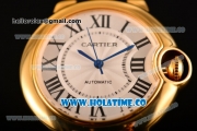 Cartier Ballon Bleu De Medium Asia 4813 Automatic Yellow Gold Case with Silver Dial Red Leather Strap and Roman Numeral Markers (GF)