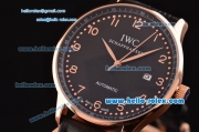 IWC Portuguese 2813 Automatic Rose Gold Case with Numeral Markers Black Leather Strap and Black Dial