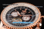 Breitling Navitime Tourbillon Automatic Movement Rose Gold Case with Rose Gold Stick Markers-Black Dial and Rose Gold Strap