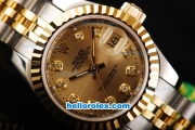 Rolex Datejust Oyster Perpetual Swiss ETA 2671 Automatic Movement Two Tone with Gold Dial and Diamond Markers - Lady Size
