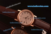 Breguet Classique 2813 Automatic Rose Gold Case with White Dial and Brown Leather Strap-ETA Coating