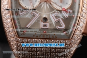 Franck Muller Vanguard Miyota OS20 Quartz Rose Gold Case with Champagne Dial Brown Leather Strap Arabic Numeral Markers and Diamonds Bezel