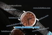 Cartier Rotonde De Asia ST16 Automatic Steel Case with Black Leather Bracelet Brown Dial and Stick/Roman Numeral Markers