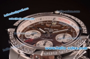 Breitling Chronomat B01 GMT Swiss Valjoux 7750 Automatic Steel Case/Strap with Diamond Bezel and Brown Dial