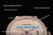 Cartier Rotonde De Swiss Quartz Steel Case with Diamonds Bezel Blue Leather Strap with White Guilloche Dial