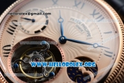 Patek Philippe Grand Complication Swiss Tourbillon Manual Winding Rose Gold Case with Rose Gold Dial Roman Numeral Markers and Black Leather Strap