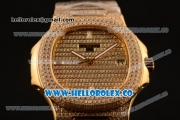 Patek Philippe Nautilus Miyota 9015 Automatic Diamonds/Yellow Gold Case with Diamonds Dial and Sapphire Crystal Markers (AAAF)