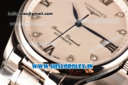 Longines Master Swiss ETA 2824 Automatic Full Steel with White Dial and Diamonds/Roman Numeral Markers