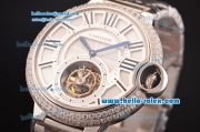 Cartier Ballon Bleu Tourbillon Seagull St8001 Tourbillon Manual Winding Steel Case/Strap with Diamond Bezel and White Dial