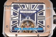 Cartier Santos Tourbillon Asia Automatic Steel Case with Blue Dial and Rose Gold Bezel - Roman Numeral Markers