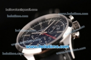 Breitling Transocean Chronograph GMT Swiss Valjoux 7750 Automatic Steel Case with Black Leather Bracelet Silver Markers and Black Dial