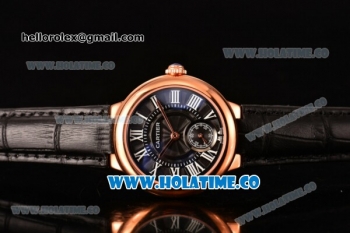 Cartier Ballon Bleu De Small Swiss Quartz Rose Gold Case with Black Dial White Roman Numeral Markers and Black Leather Strap